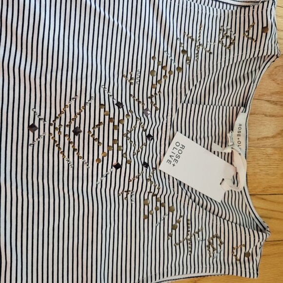 Rose + Olive Womens Striped Embellished Sleeveless Top Rayon Blend Size L NWT - Picture 4 of 7